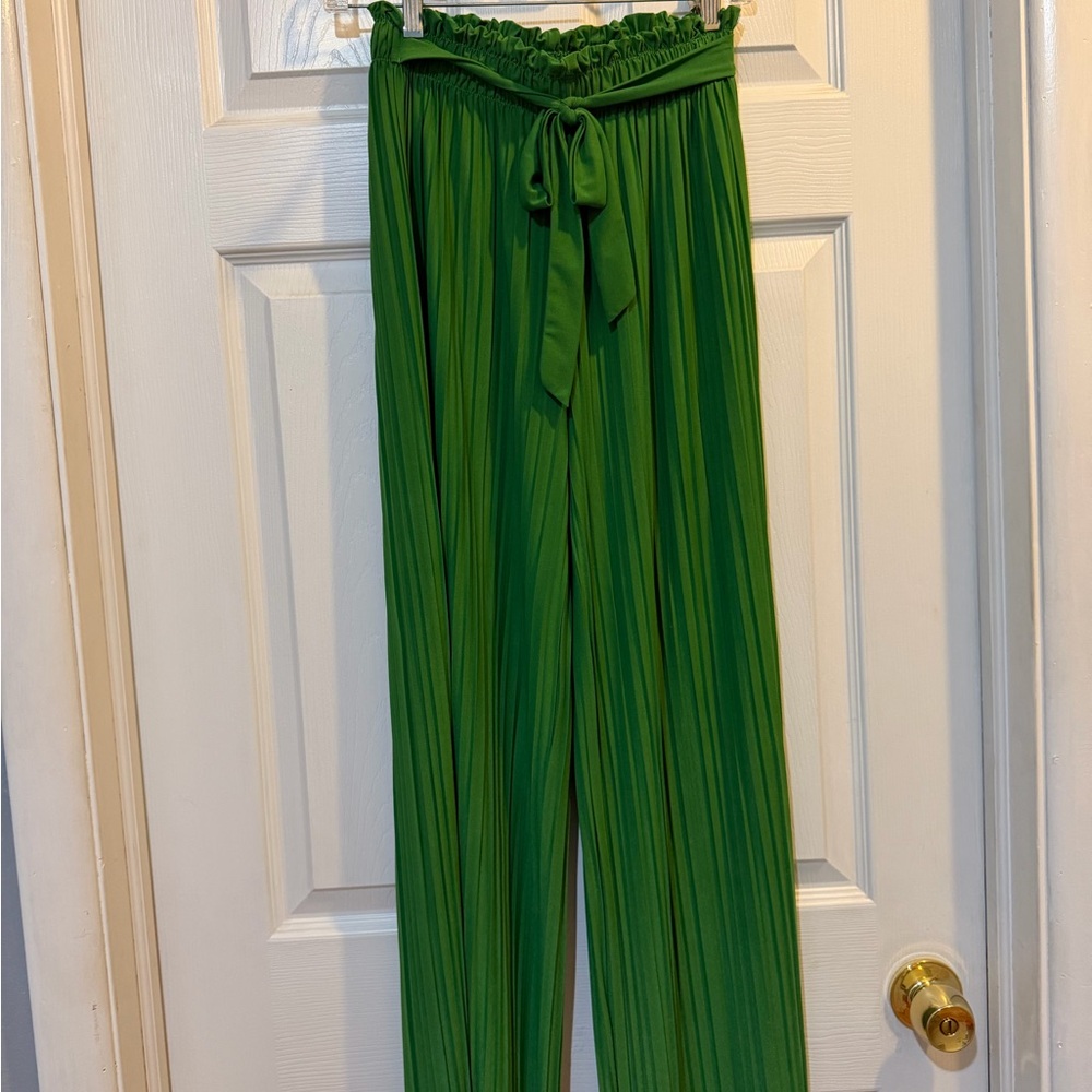 Women’s Accordion Pleated Palazzo Pants Elastic Waist Love Poem  Polyester S